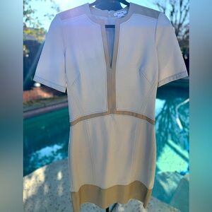 Helmut Lang Ecru Bandage and Leather Trim Midi Dress Size 4
